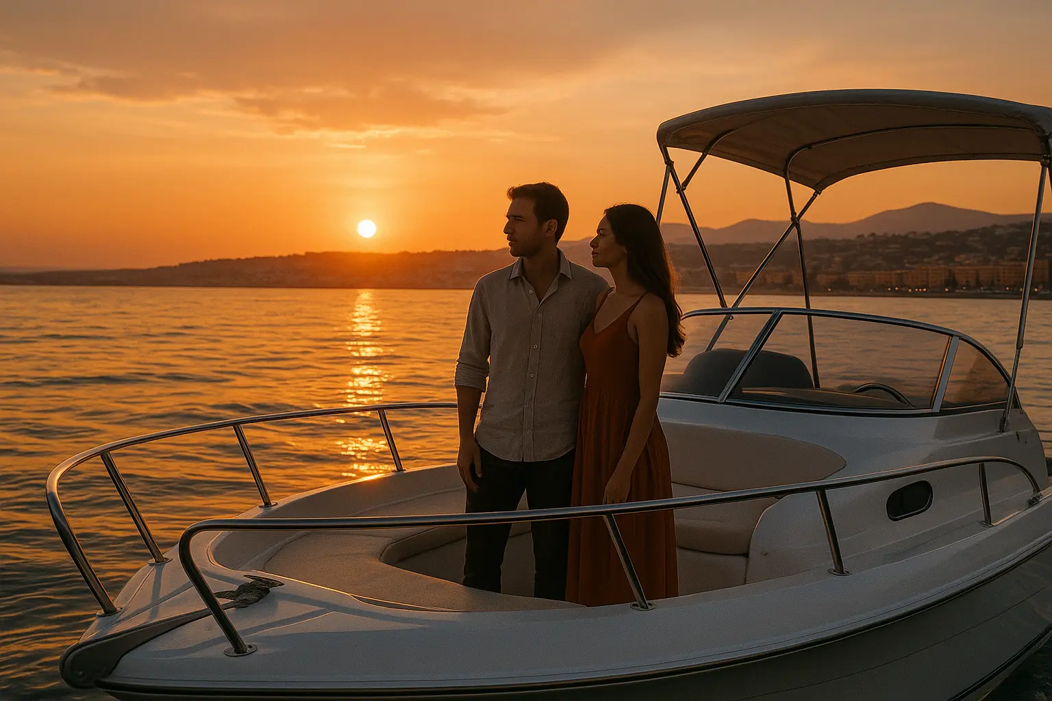 Paseo en barco al atardecer en Niza