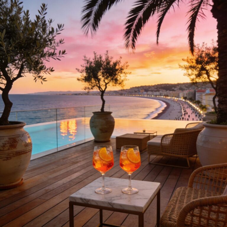 Rooftop bar Nice — coucher de soleil terrasse Promenade