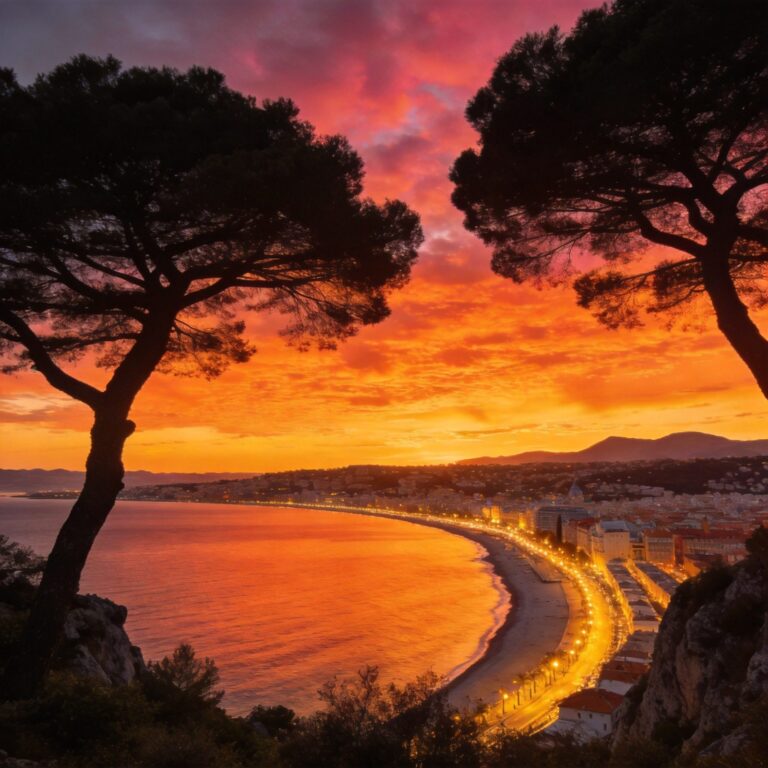 Coucher de soleil Mont Boron — vue Baie des Anges Nice