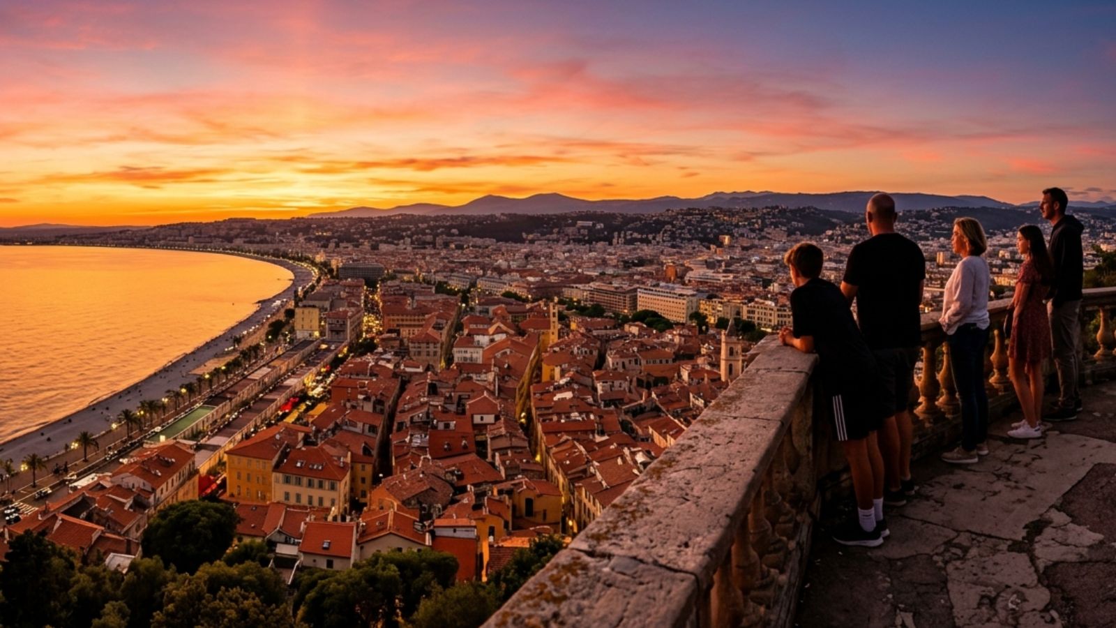 Sunset view from Castle Hill overlooking Nice and Baie des Anges