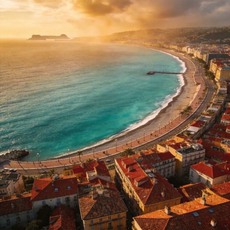 Vue aérienne de la Côte d'Azur depuis Nice — distance et littoral