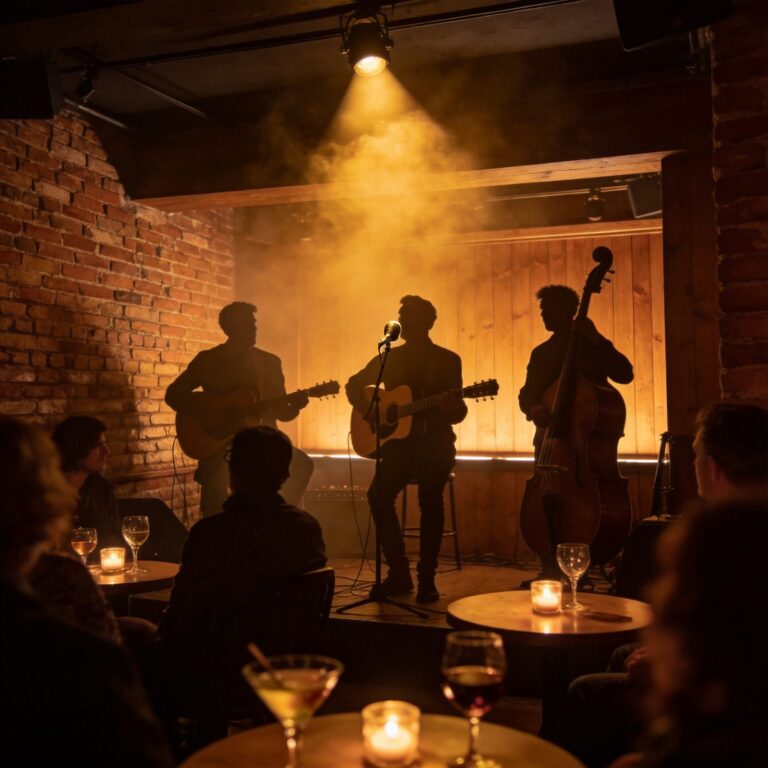 Salle de concert intime à Nice — grupo folk ao vivo