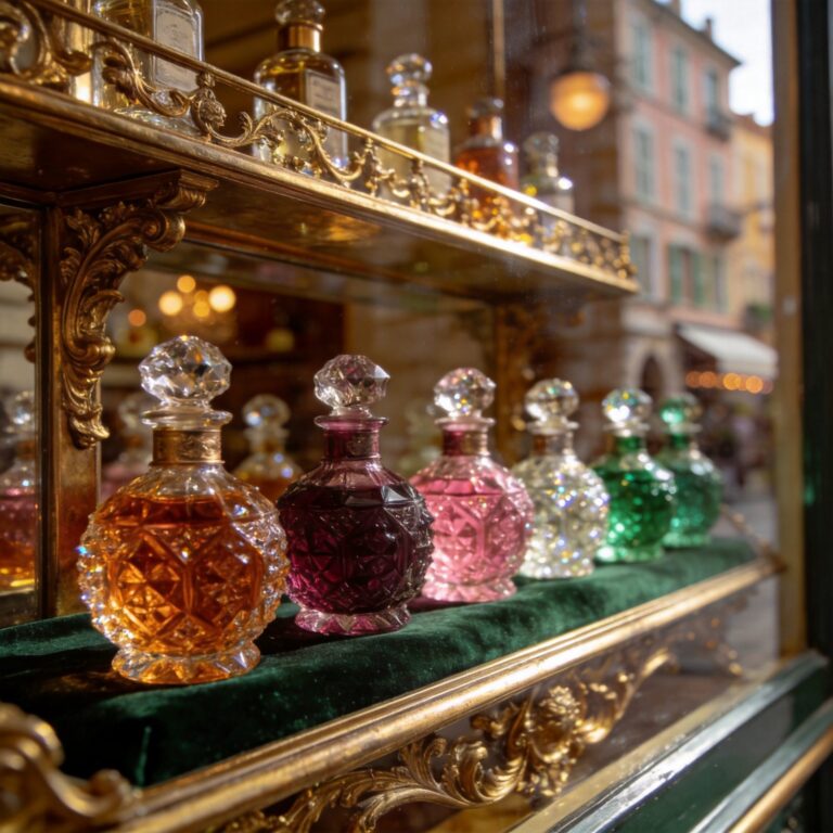 Boutique parfums de luxe Vieux Nice — frascos de cristal