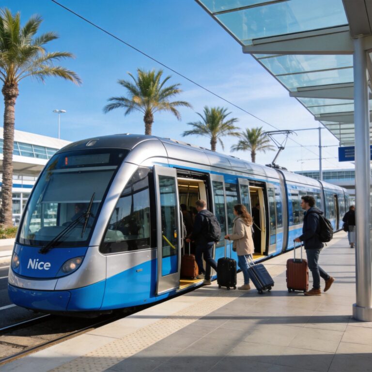 Tramway Nice Aéroport – chegada à estação moderna