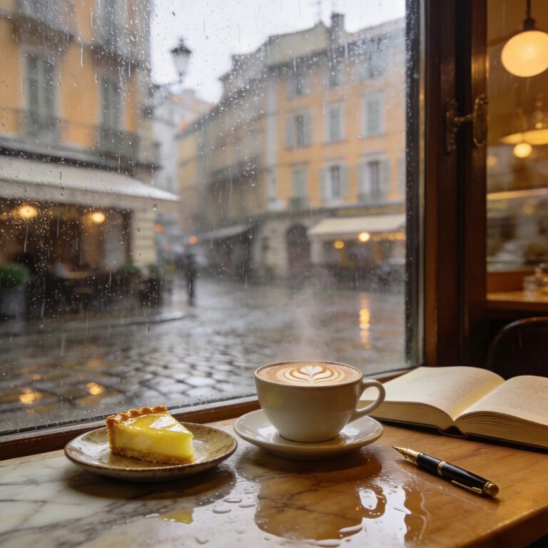 Café aconchegante Nice par temps de pluie — janela embuée