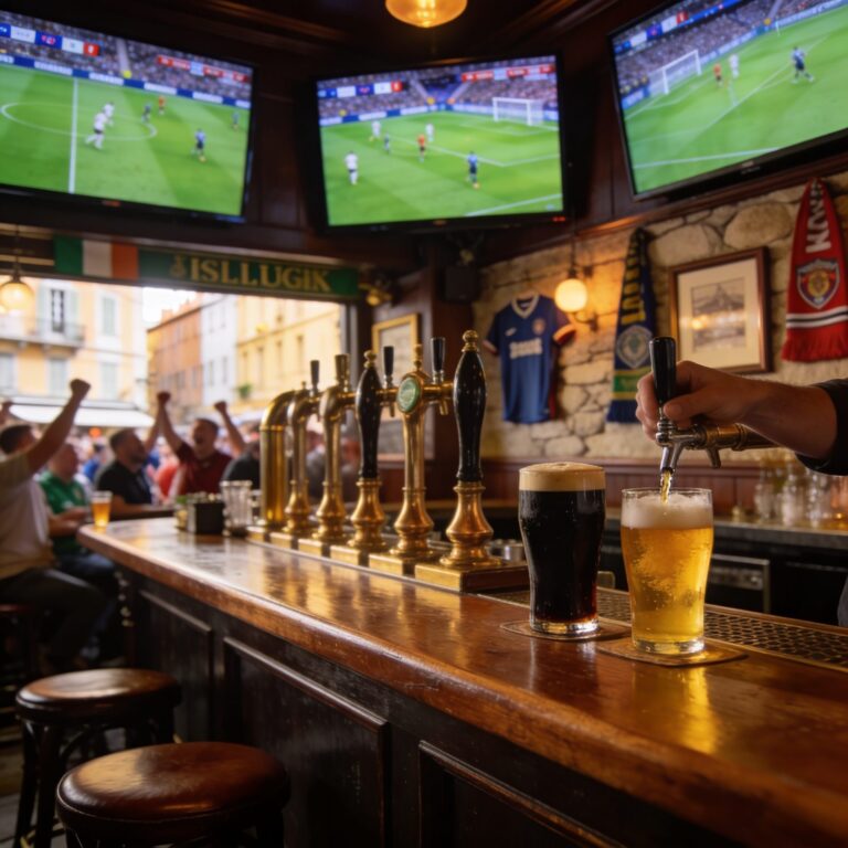 Pub irlandais à Nice diffusant un match de Premier League