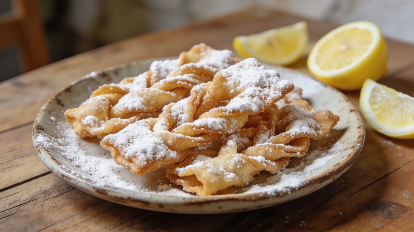 Ganses, crispy carnival fritters from Nice dusted with powdered sugar