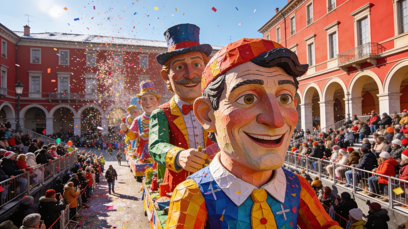 Giant floats during the Nice Carnival parade