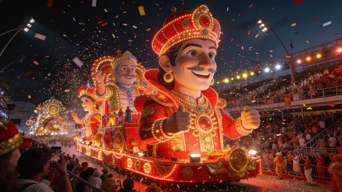 Illuminated floats at the Nice Carnival by night