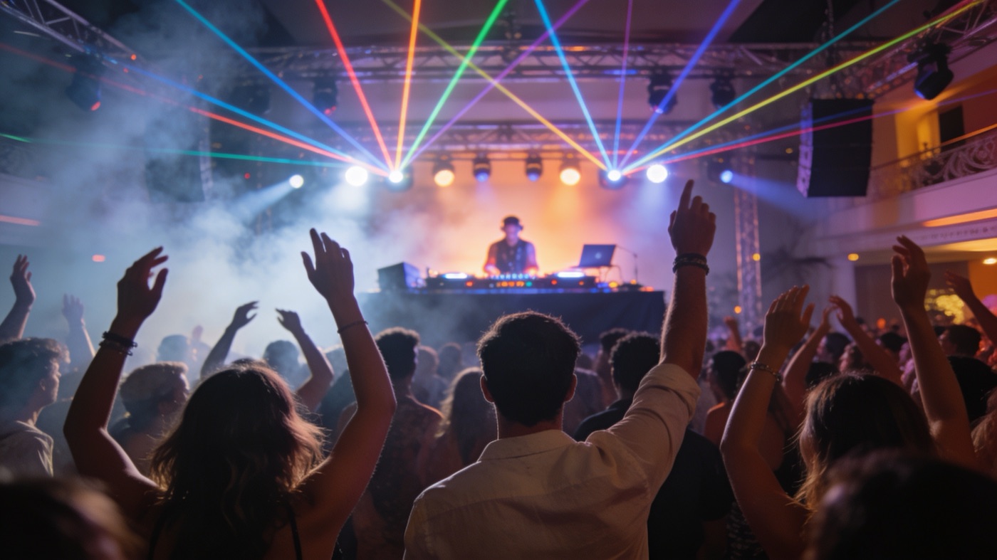 Dance floor with laser lights in a Nice nightclub