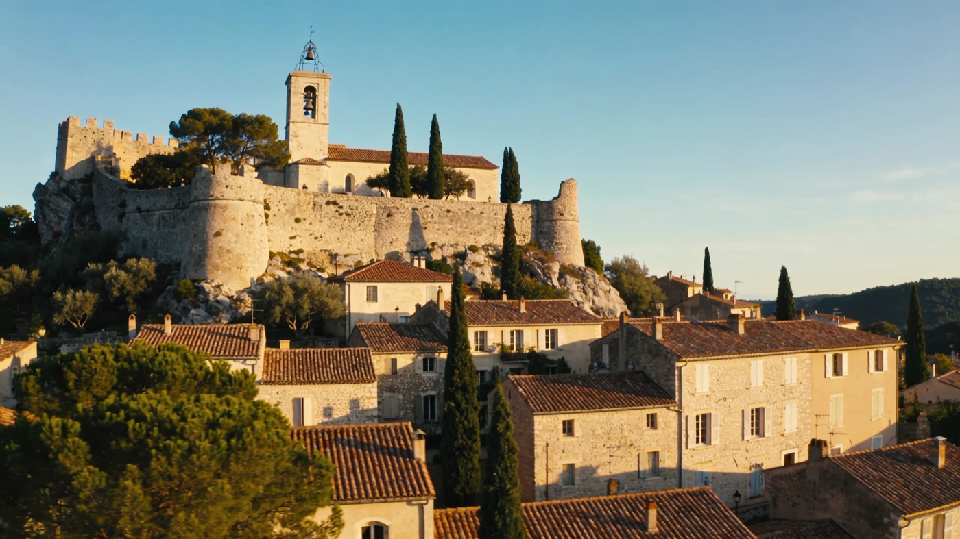 El pueblo de Saint-Paul-de-Vence, situado en lo alto de una colina, y sus murallas.